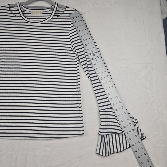 Altar'd State Womens White & Black Striped Blouse Size Small Bell Sleeves - Picture 9 of 10